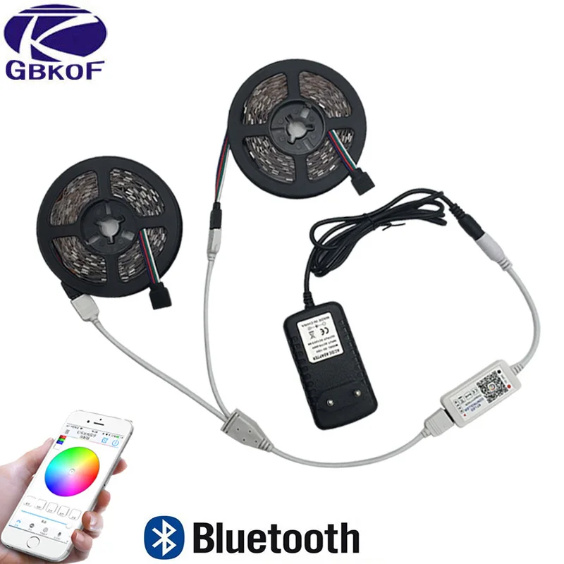 

5m 10m RGB LED strip light 2835 3528 SMD diode led ribbon tape waterproof Bluetooth WiFi 24Key control DC 12V Power Adapter Kit