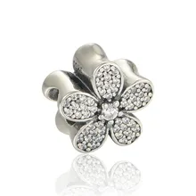 925 стерлингового серебра прозрачный CZ шармы с маргаритками бусины для изготовления ювелирных изделий Подходит браслет Berloque