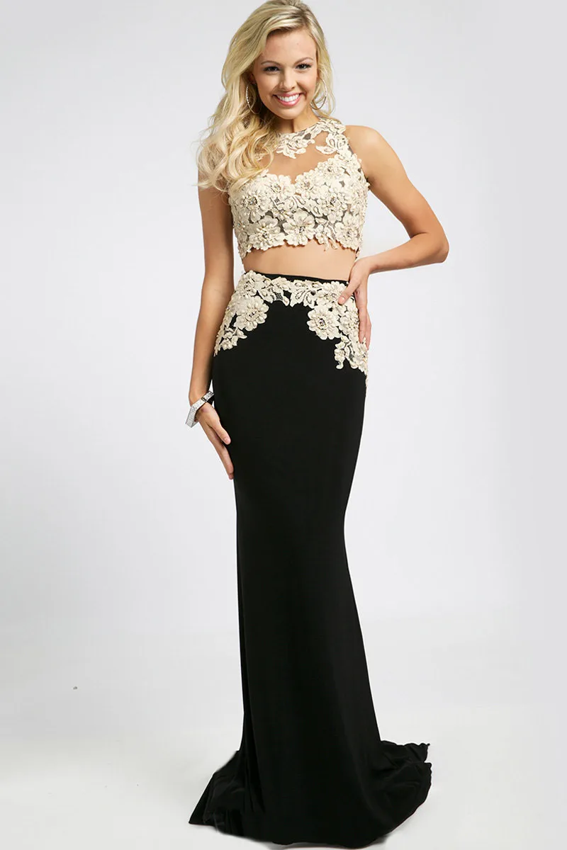 Floor Length Evening Prom Dresses 2015 Sequins Beading CrystalsSexy Mermaid Scoop See Through Two Pieces Lace | Свадьбы и торжества