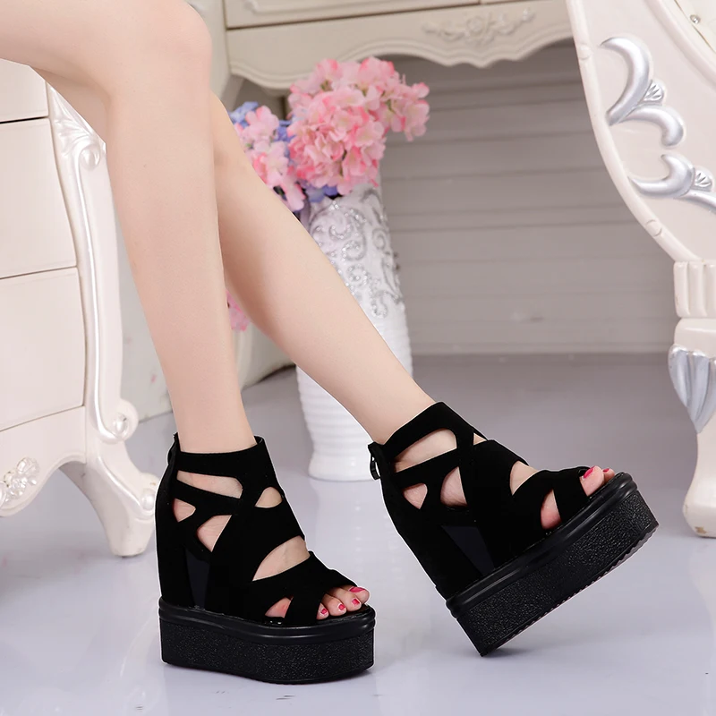2018 Summer High-heeled Sandals For Women Thick-soled Rome Height Increased Open Toe Lady Creepers Platform Shoes Woman Sandals (1)