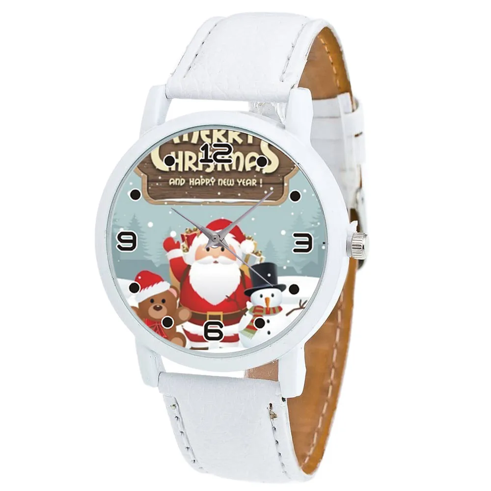 Women Watches Christmas Style Watch Santa Claus Dial Leather Band