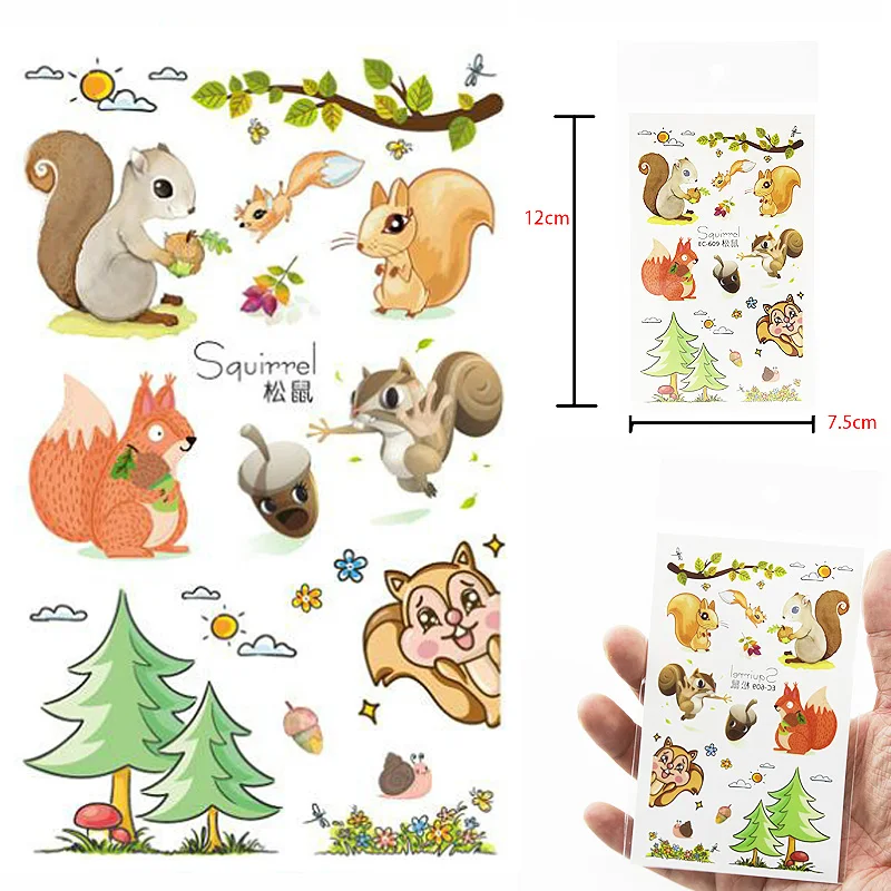 

New 2018 Cartoon Cute Kids Children Fox Squirrel Animal Temporary Tattoo Sticker Body Art
