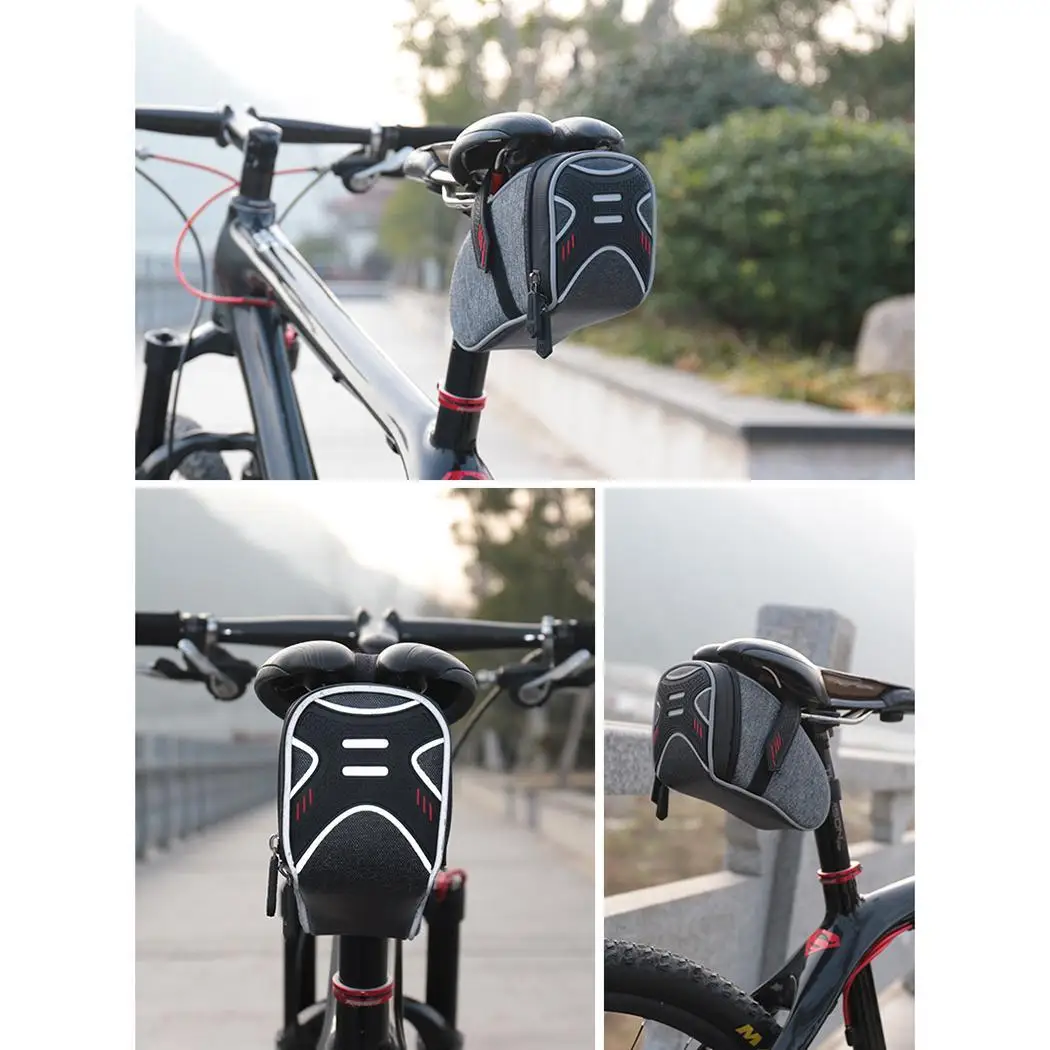

Bicycle Saddle Bag Rear Pouch Waterproof Dual Zipper Cycling Bicycle Saddle Bag Large Capacity Seat Case Reflective Strip Gray