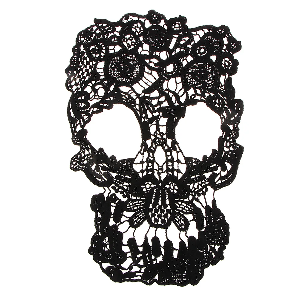 Skull Embroidered Appliques Lace Fabric Ribbon Trim Patch Gothic Embroidery Neckline Collar DIY Apparel Sewing Lace Black