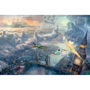 

Vinyl Photography Background Fairy Tale Characters Tinker Bell Peter Pan Flying Sky Children Backdrops for Photo Studio