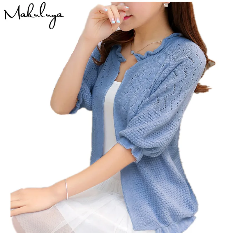 Makuluya women solid color Sweater female cardigan outerwear short sweater lady style 1 2 sleeve Cardigan coat ZS 00 19
