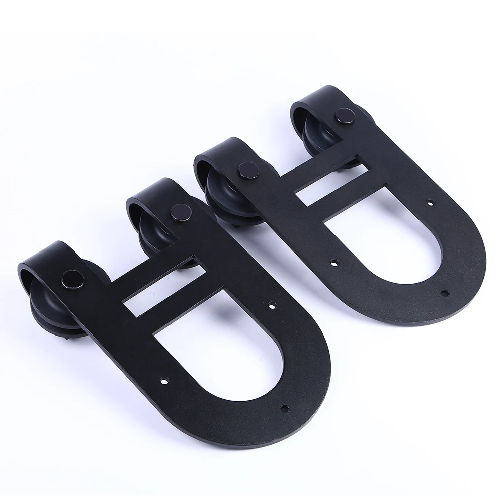 LWZH 10ft 11ft 12ft Sliding Barn Wood Door Hardware Set Closet Sliding Door Double Hourse Shaped Track Roller for Double Door