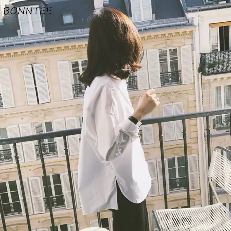 

Shirts Women Korean Style Loose Solid Leisure Trendy Blouses Womens Simple All-match Long Female Chic Comfortable Spring 2019