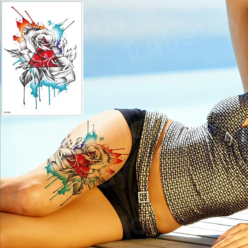 Водонепроницаемые татуировки наклейки бикини пион татуировки и боди-арт цветок роза татуировки Поддельные Водные Переводные татуировки