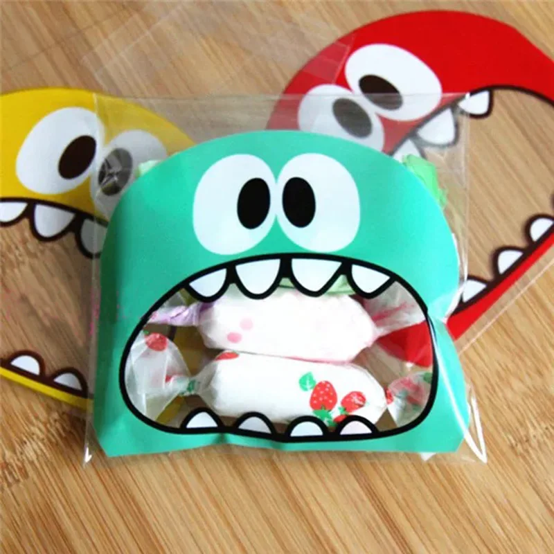 

New 100PCS Cute Big Mouth Monster Plastic Bag OPP Self Adhesive Wedding Birthday Cookie Candy Gift Packaging Bags Party Favor