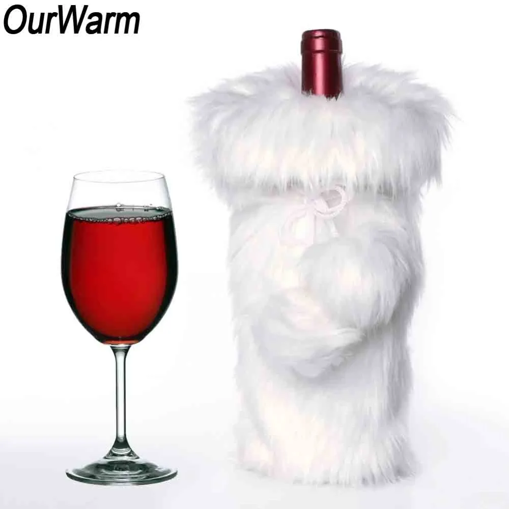 OurWarm белый роскошный искусственный мех Рождественская крышка бутылки вина 33x17 см Рождественское украшение на бутылки вина Декор бутылки
