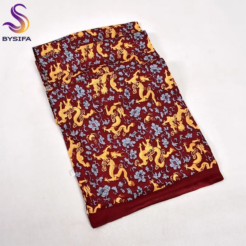 [BYSIFA] золотой красный мужской шелковый шарф дизайн чистый шелк мужские атласные шелковые длинные шарфы весна осень мода галстук 160*26 см - Цвет: red gold