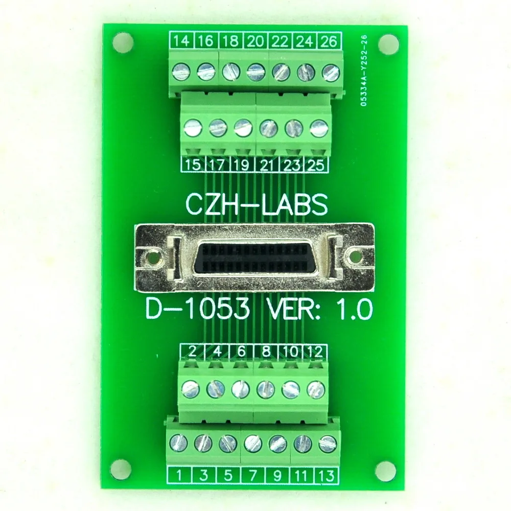 

26-pin Half-Pitch/0.05" D-SUB Female Breakout Board, DSUB, SCSI, Terminal Module