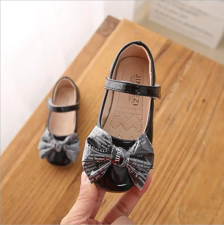 

2019 NEW kids leather Black red pink bowknot Baby Girl princess shoes soft soled PU Girls Baby Dance Party Shoes