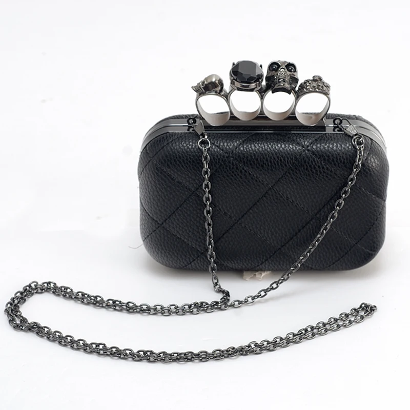 

High quality women skull party evening bags diamond lattice clutches evening metal clutch bags fashion lady chain shoulder bag