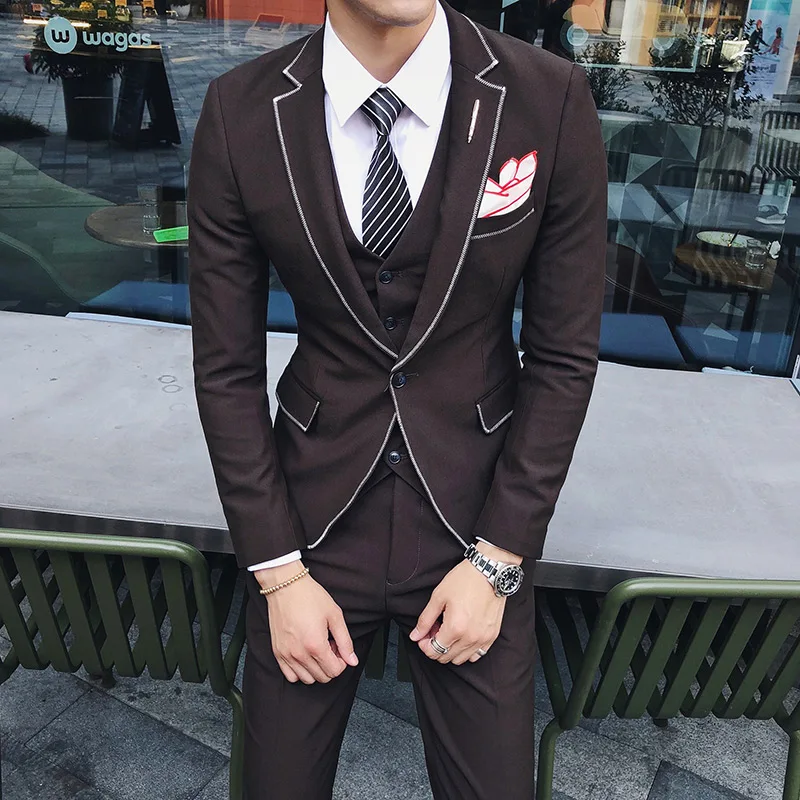 

Luxury Mens Wedding Suits Tuxedo Set Slim Fit Man Suits Brand Blazer Dress Suit For Men Groom wedding dress (jacket+vest+pants)