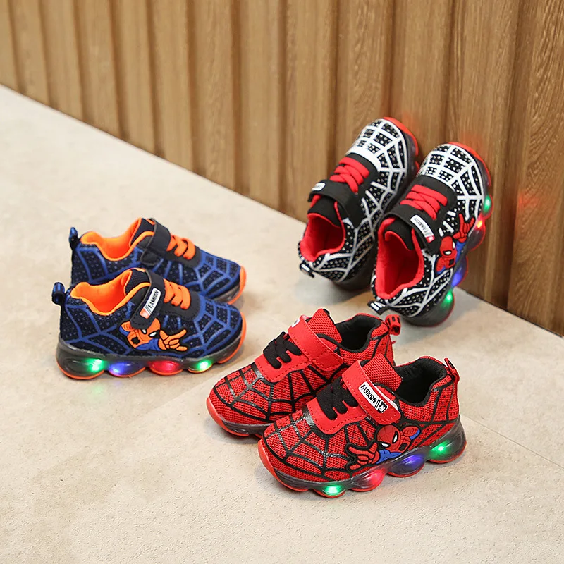 children kids tenis led spiderman shoes for boys girls rubber mesh luminous sneakers baby tenis led kids shoes sneakers