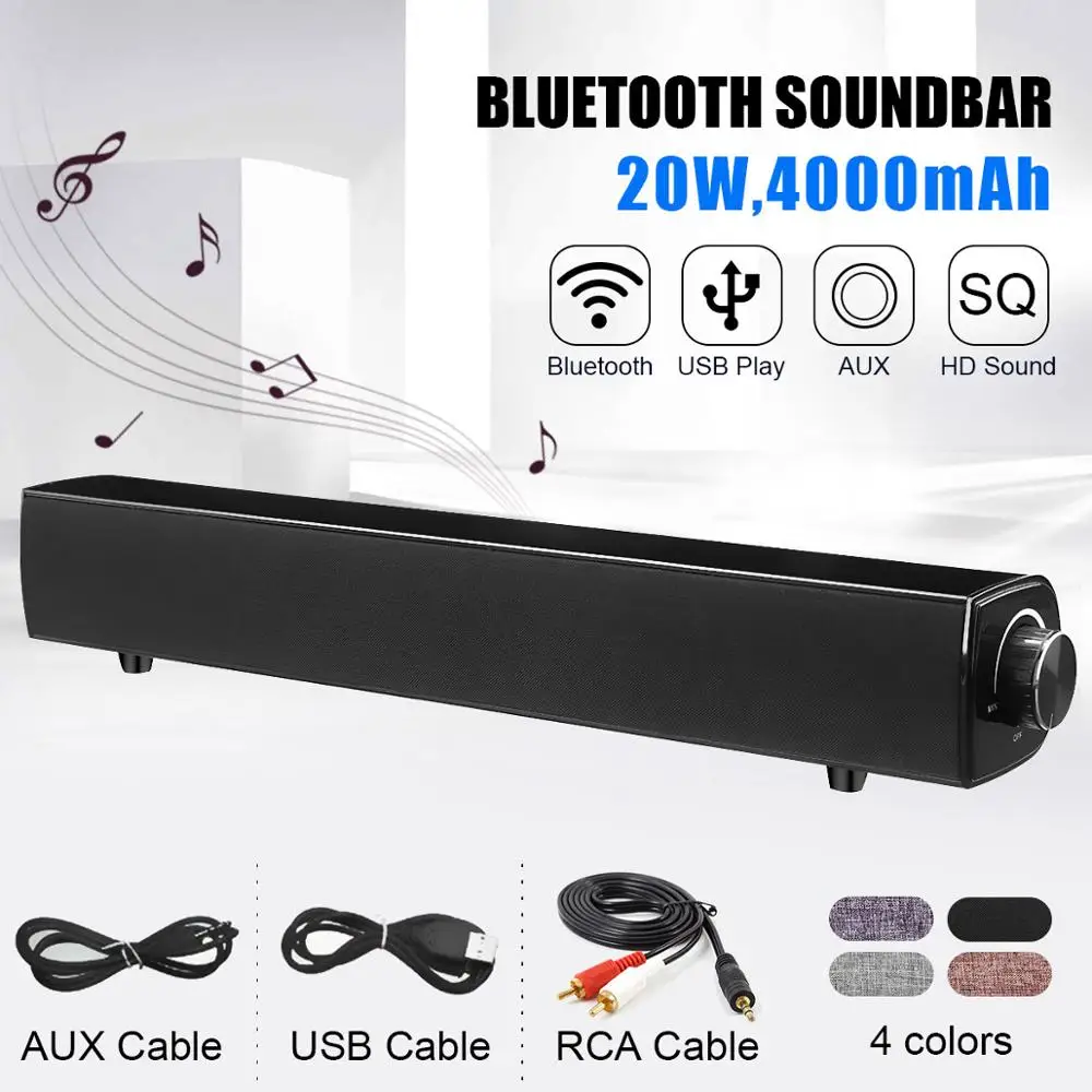 20W Hifi bluetooth Speaker Soundbar 4000mAh Wireless Bass Stereo Family Sound Bar Subwoofer with Mic USB