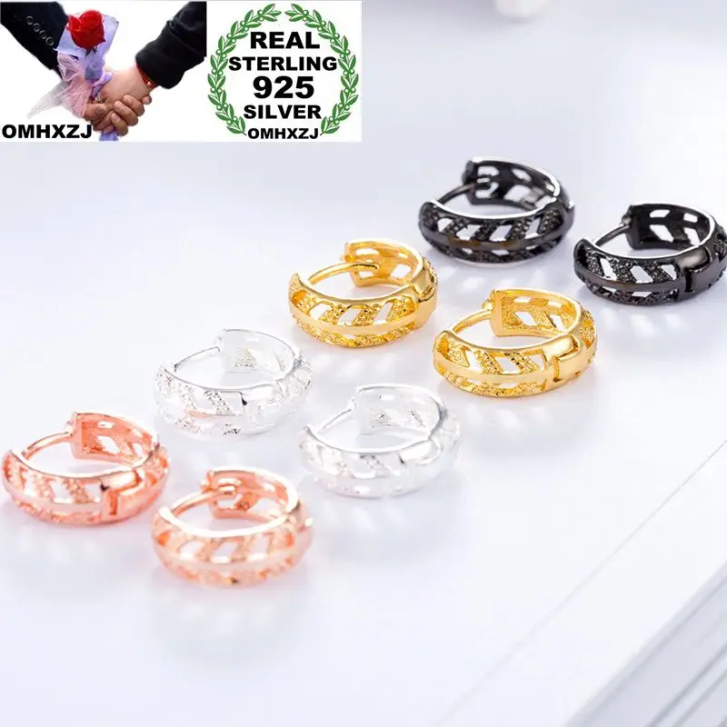 

OMHXZJ Wholesale Personality Fashion OL Woman Girl Party 4 Colors Feather Hollowed Out 925 Sterling Silver Hoop Earrings YE432