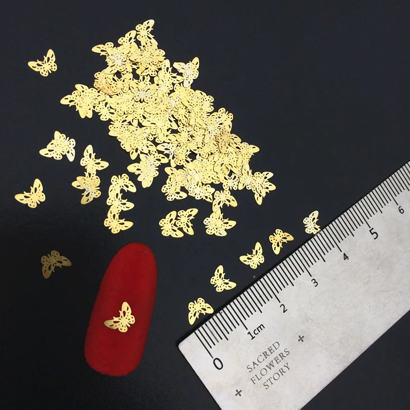 

100Pcs Butterfly Nail Decals Ultra-thin Flakes 5mm Metallic Nail Art Rivet Salon Accessories Gold Colors 3D Nail Decorations