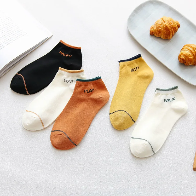 

5 pairs Harajuku Funny Socks Women Japanese Sweet Casual Women Female Cute Kawaii Printed Casual Letter Cotton Boat Soft Socks