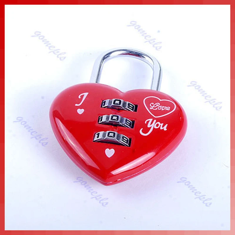 

2017 Mini Cute 3 Digits Luggage Suitcase Padlock Coded Lock Red Heart Shaped Password Lock