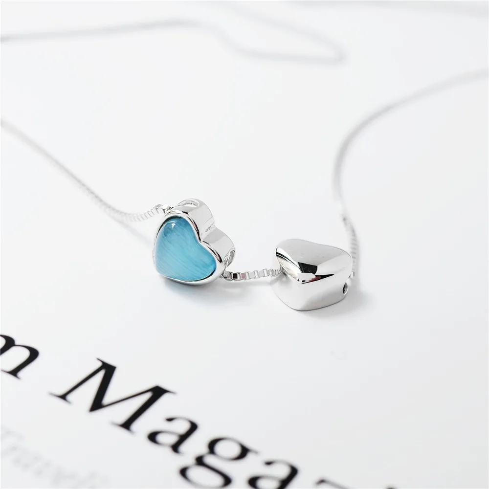 blue opal heart necklace women 100% 925 Sterling silver nacklace Jewellery Clavicle chain pendant charms gift