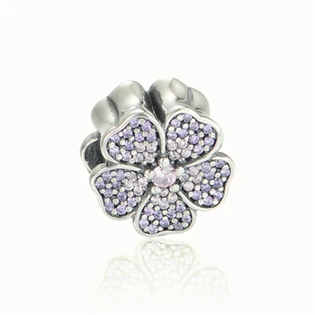

Fits for European Charms Bracelet 925 Sterling Silver Pave Bead Abstract Purple Crystal Charm Women Bracelet DIY Jewelry