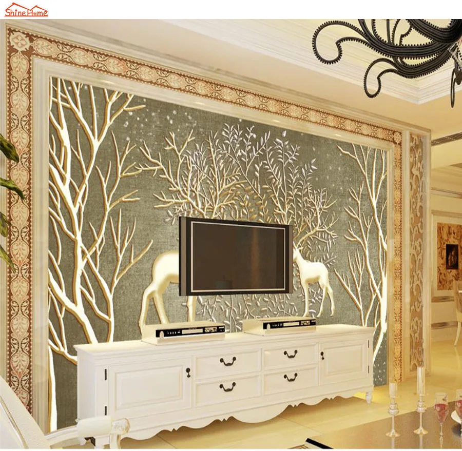 

ShineHome-Large Custom Forest Tree Deer 3d Modern Kids Room Photo wallpapers Wall Murals Wahable Wallpaper Desktop for Children