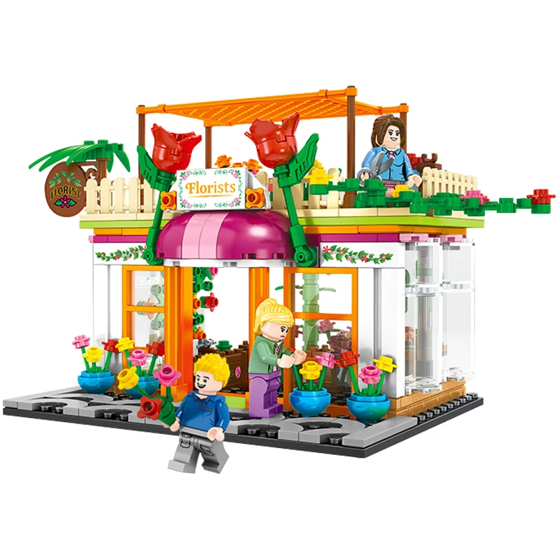 LEGOing City Flower Shop Street View Friends Figures Creator Model Building Blocks Toys For Children Gifts LEGOing Creator City
