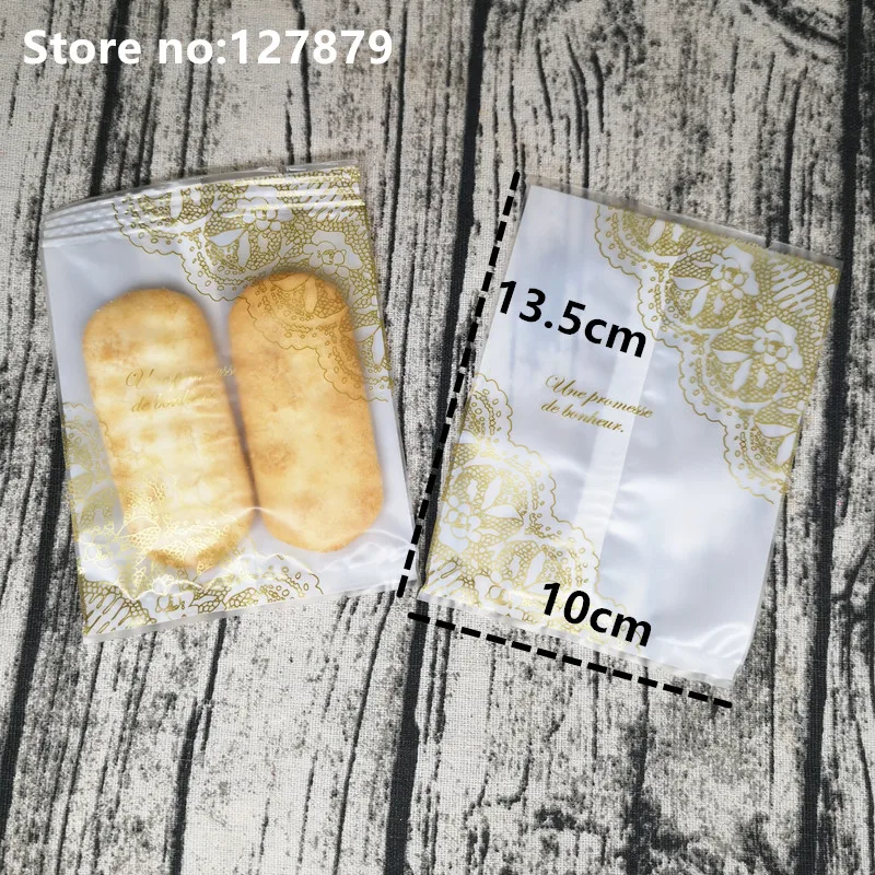 50 шт несколько дизайн упаковочная сумка пластиковые мешки для пирожных печенья упаковка пластиковые пакеты для печенье конфеты еда матовое плоское уплотнение - Цвет: Gold Lace 10x13.5cm