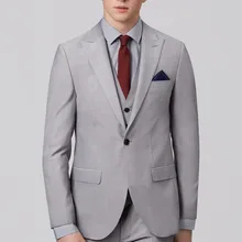 Новое поступление, изготовленный на заказ Светло-серый с 2 пуговицами, угловые атласные с отворотом, мужские костюмы, облегающий костюм из 3 предметов