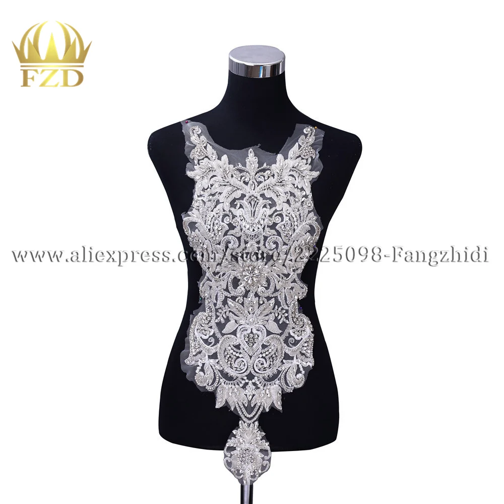 

FZD 1 PIECE Sew On Elegant Handmade beads Patches Applique Stone Patches with Gauze for Dress and Evening Dress Dance Clothes