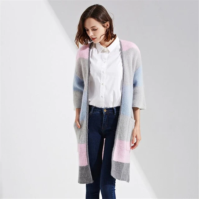 Otoño mujer Chaquetas tres cuartos de manga abierta Stitch knit ... Otoño mujer Chaquetas tres cuartos de manga abierta Stitch knit ...