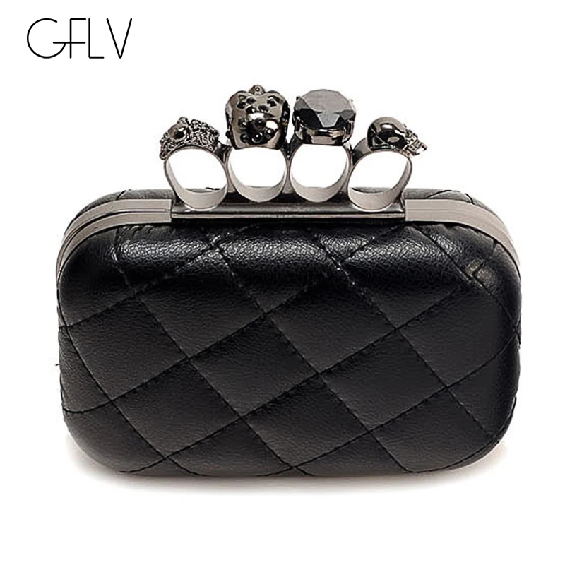 GFLV Brand 2019 Punk Mini Evening Bags Women Skull Rings Minaudiere Handbags With Chains High Quality PU Leather Quilted | Багаж и сумки