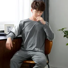 Yidanna, 2 цвета, мужской пижамный комплект, хлопковое ночное белье, Мужская одежда для сна, осенняя Пижама размера плюс, Повседневная Ночная рубашка с длинными рукавами