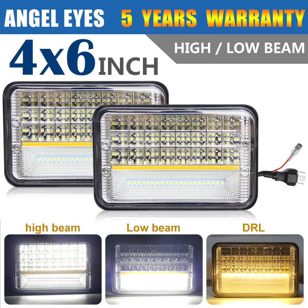 

CO LIGHT 4x6inch Rectangle Led Headlight 135W DRL High Low Crystal Clear Sealed Beam Angel Eye Headlamp For Ford Truck Chevrolet
