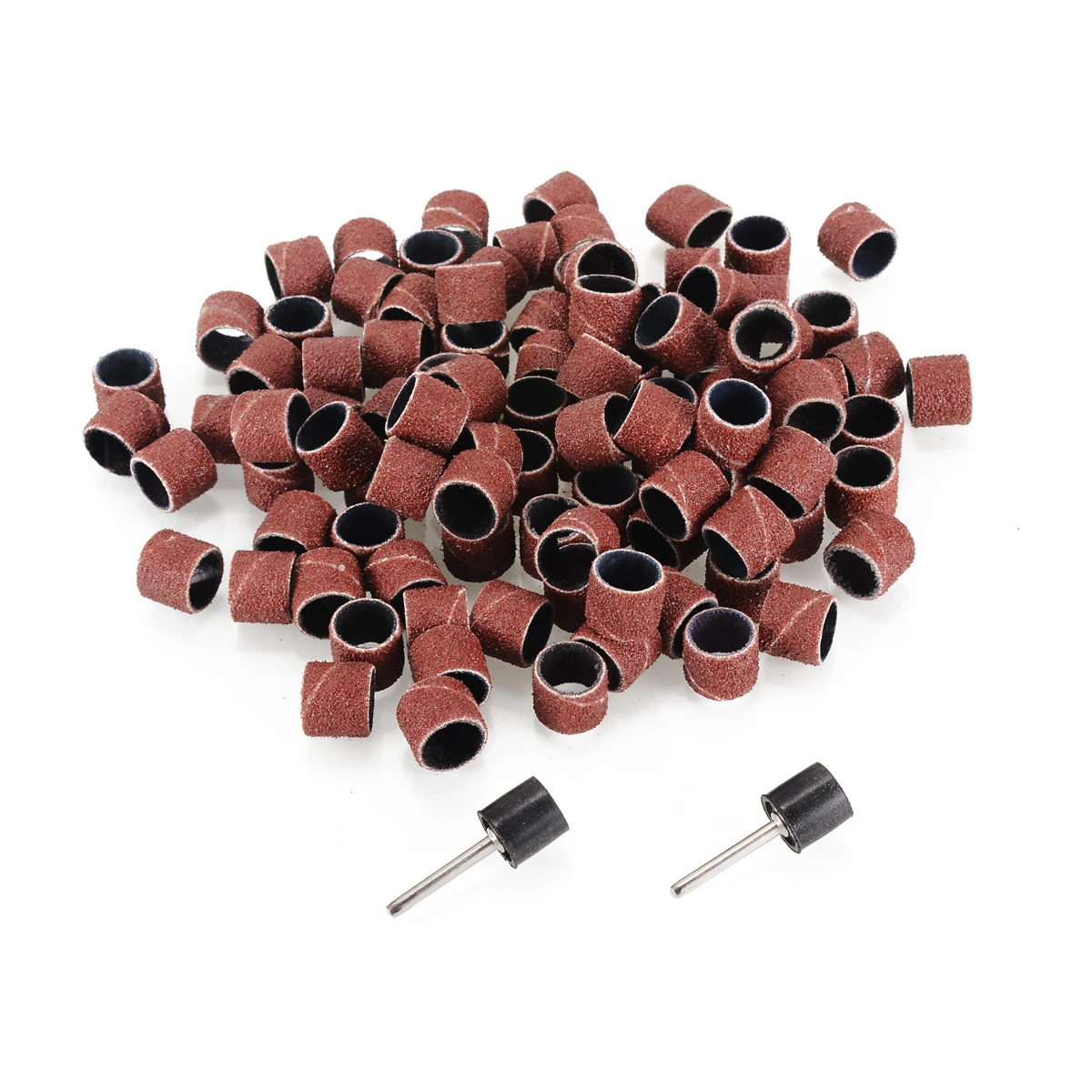 Mayitr 100pcs 1/2inch 80 Grit Sanding Bands + 2pcs 1/8inch Mandrel Hand Rotary Tool Nail Machine Nail Drill Bits Abrasive Tools