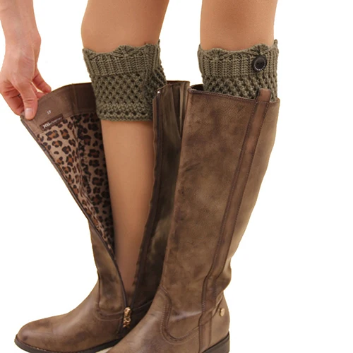 6 цветов Для женщин вязать ноги теплые полусапожки манжеты кнопки крючком загрузки носки вязаные гетры для осень/зима