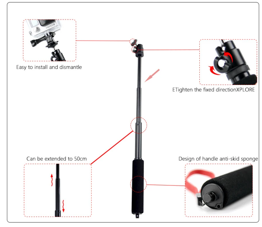 Аксессуары Выдвижная водонепроницаемый монопод для спортивной экшн-камеры Go pro Hero 5 4 3+ для спортивной экшн-камеры Xiaomi Yi SJCAM SJ4000 экшн Камера TP54