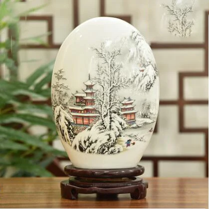Керамическая ваза Цзиндэчжэнь в китайском стиле, Ландшафтная ваза+ основа для гостиной, украшение для домашнего интерьера, украшения из яиц - Цвет: style 16