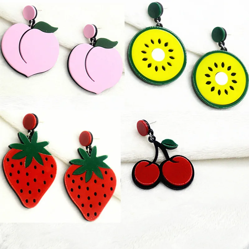 

2019 New Korean Acrylic Fruit Cherry Earrings Jewelry Cute Sweet Big Long Earrings For Women Teen Kids Pendientes Corazon Mujer