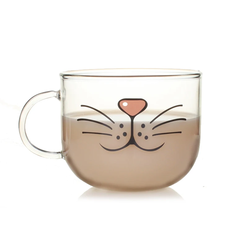

Novelty Glass Cup Cat Face Mugs Coffee Tea Milk Breakfast Mug Creative Gifts 540ml