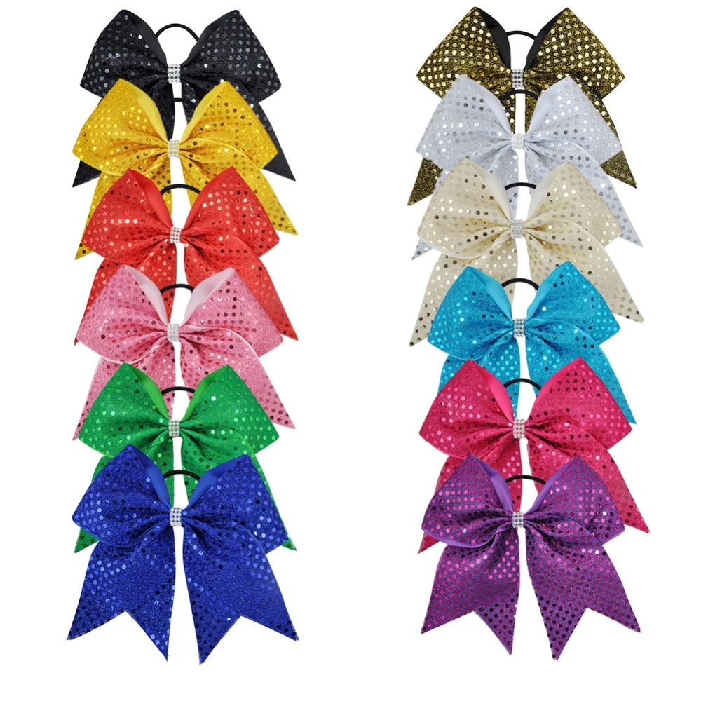 12pcs 7 Inches Sequin Cheerleading Bows Sets Woman Large Bowknot