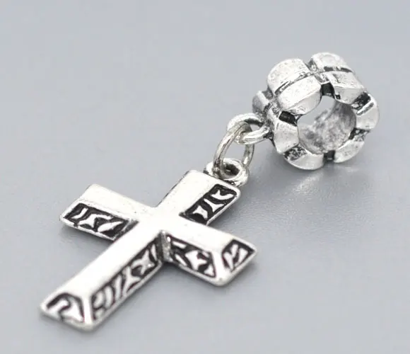

DoreenBeads European Style Charm Slider Pendants Cross Antique Silver color 4cm(1 5/8") x 17mm( 5/8"), 1 Piece 2017 new