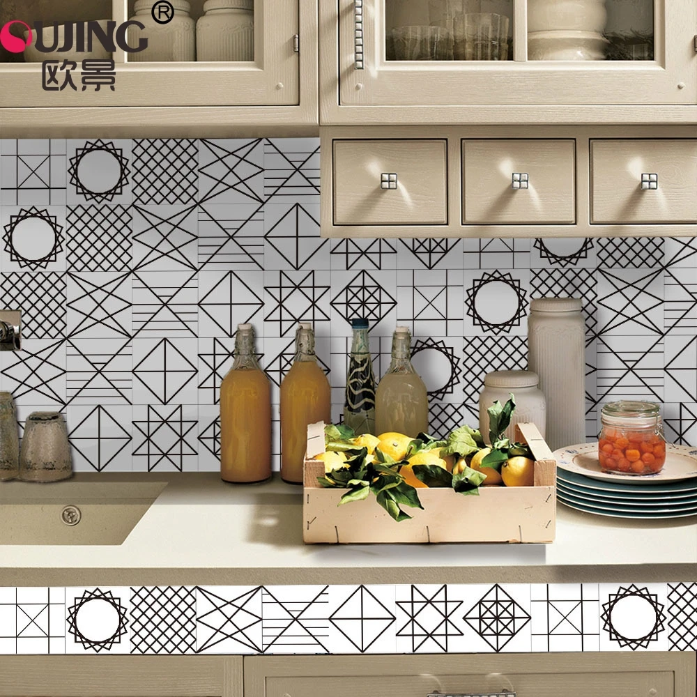 

3D Geometry Retro Pattern Tile Wall Sticker 20*100cm*1pcs Kitchen Bathroom Toilet Decoration Wallpaper PVC Tiles Floor Art Mural