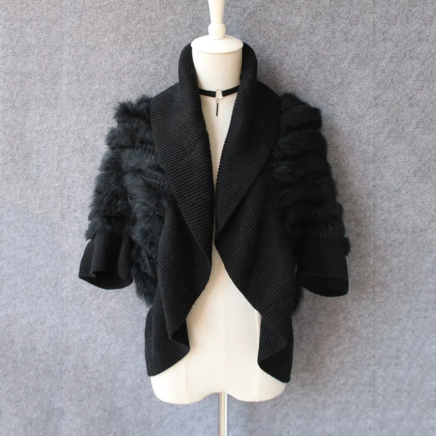 

ZY87063 2017 New Arrival Fashion Ladies And Girlsk Knitted Rabbit Fur Pashimina Bride Shawl Poncho Cardigan