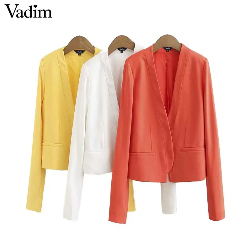 

Vadim women office wear V neck blazer pockets decorate long sleeve female casual coats short style outerwear solid tops CA373