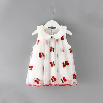 

Baby Girls Dress Peter Pan Collar Cherries Embroidery Baby Dress Infant Kid Girls Lace Princess Dress Clothes 0-2Y