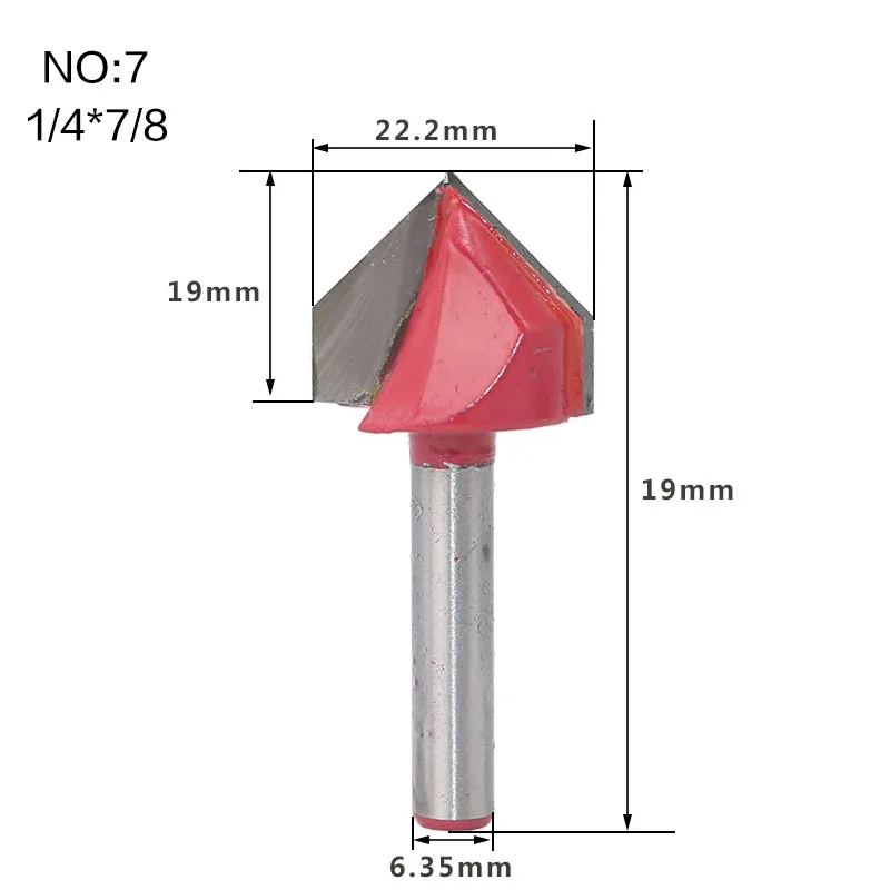 1 шт. 1/" 1/4" хвостовик промышленного класса фрезы для дерева 90 градусов V тип долбежный резак Вольфрам деревообрабатывающий резной инструмент - Длина режущей кромки: NO7